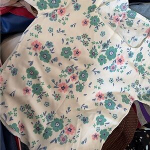 Cream Floral Knit Tank with Mint & Pink Flowers